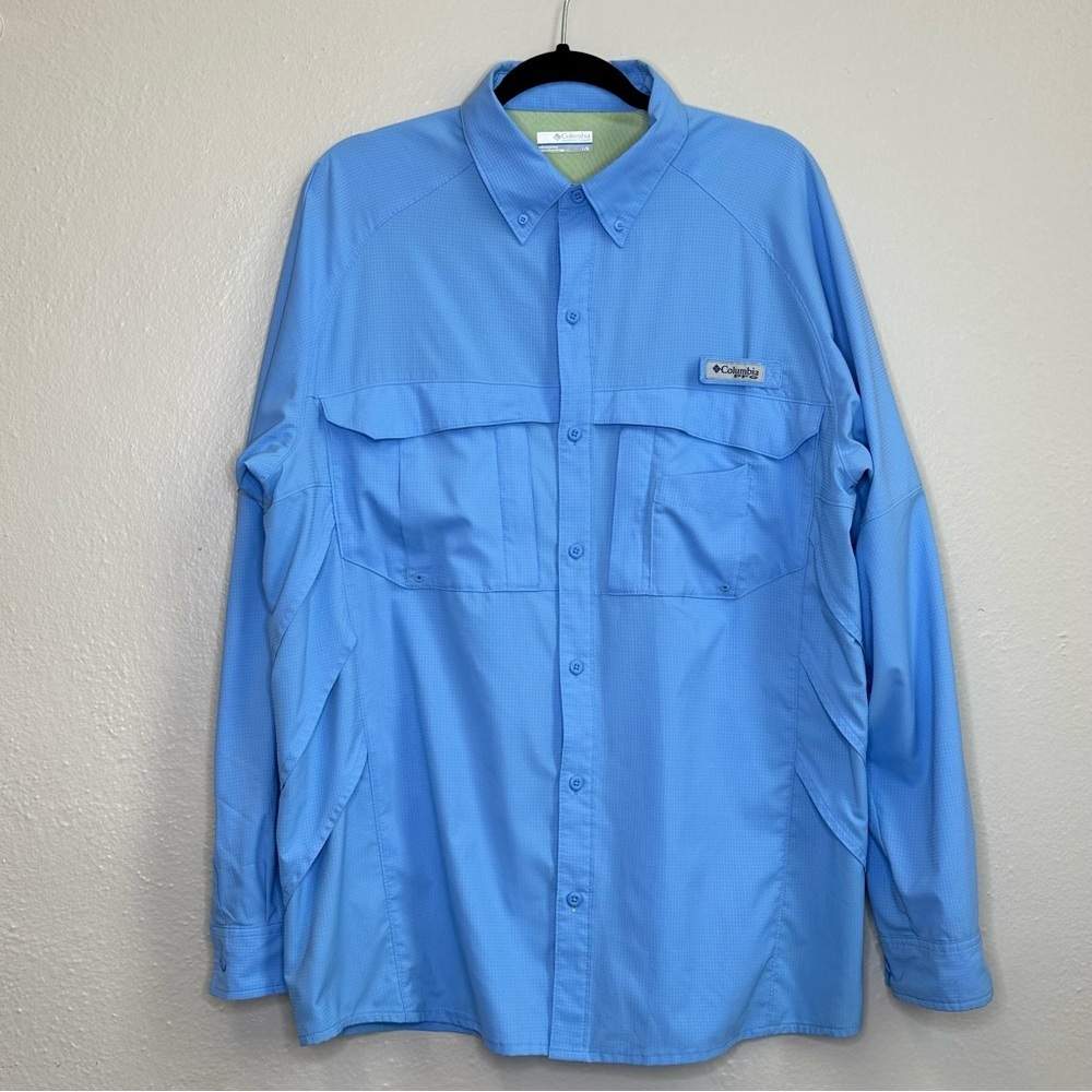 Columbia Shirt Adults Large Blue PFG Fishing Button Up Long Sleeve Vented Light